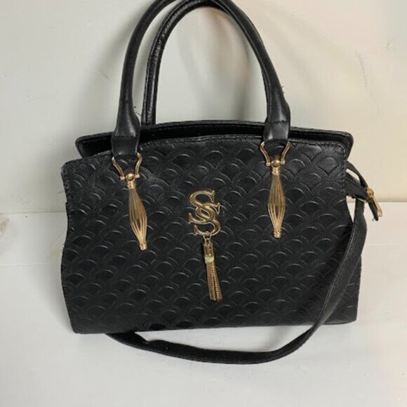 Sensin Women's Black with Gold-Tone Satchel Shoulder Bag Medium - Picture 2 of 6